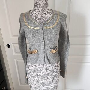 Elegant Gray Cardigan with Gold Accents